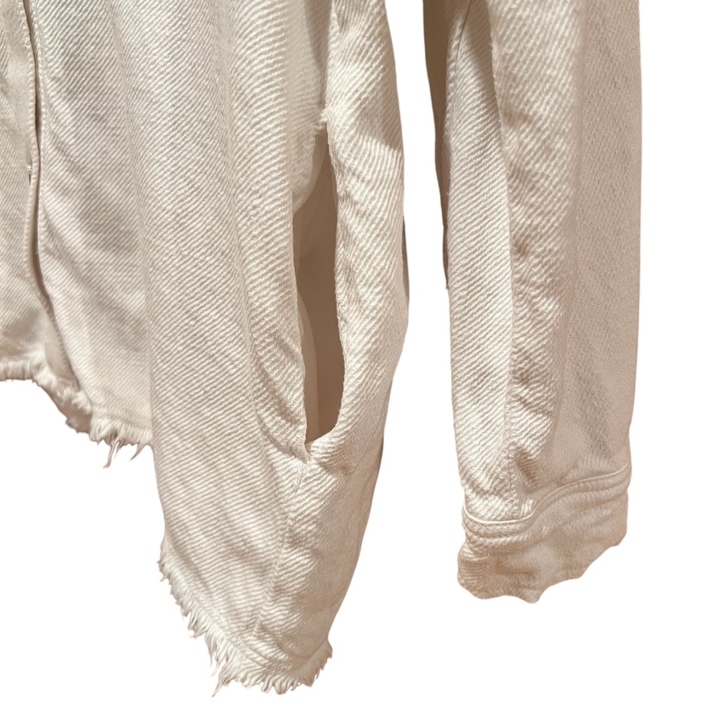 Zara Oversized White Denim Jacket Womens S Frayed Hem Button Down Shacket - Picture 5 of 11